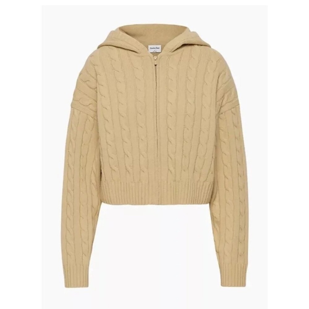 SUNDAY BEST Merino Wool Cable Knit Octavia Full Zip Hoodie Cropped Beige Size Sm